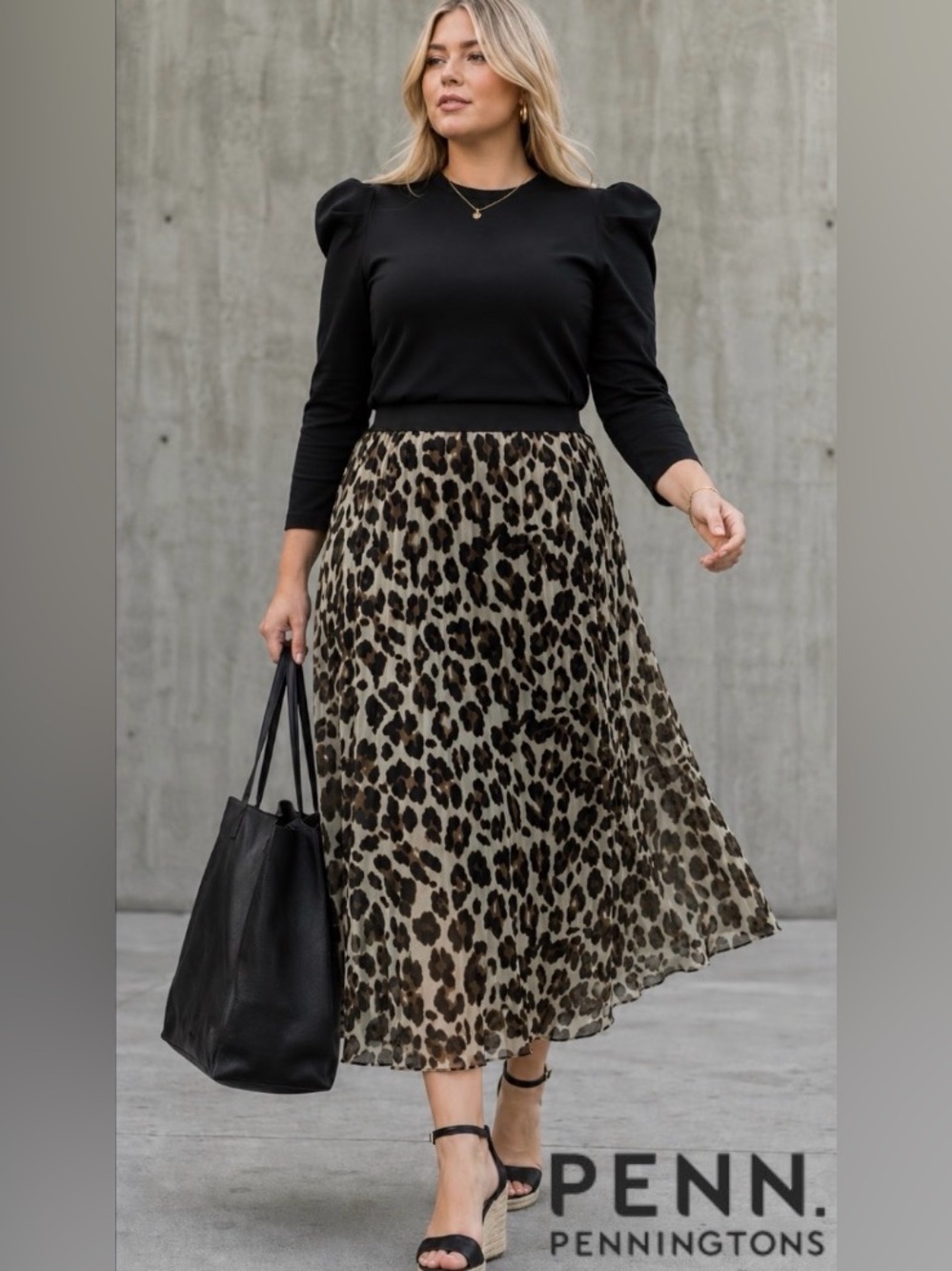 26W Penningtons Animal Print 🐆Pull On Pleated Skirt with Elastic Waist